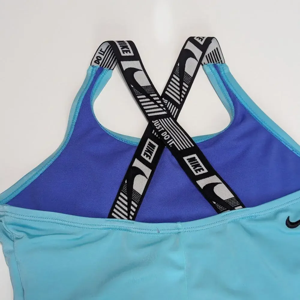 Nike Just Do It One Piece Swimsuit Cross Back Blue Girls Youth Large Swimwear